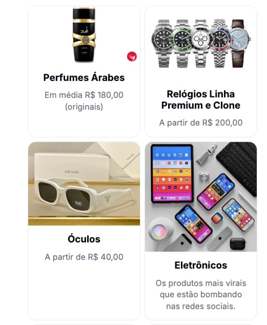 Lista de produtos disponíveis 1